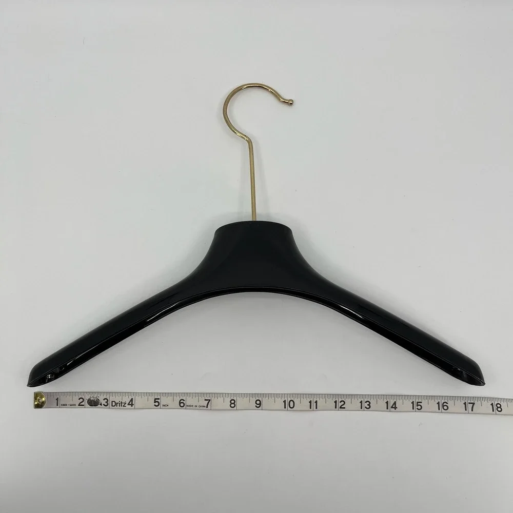 Vtg Foleys Showroom Display Clothes Hanger Black Plastic Gold Hook 17 Retail USA